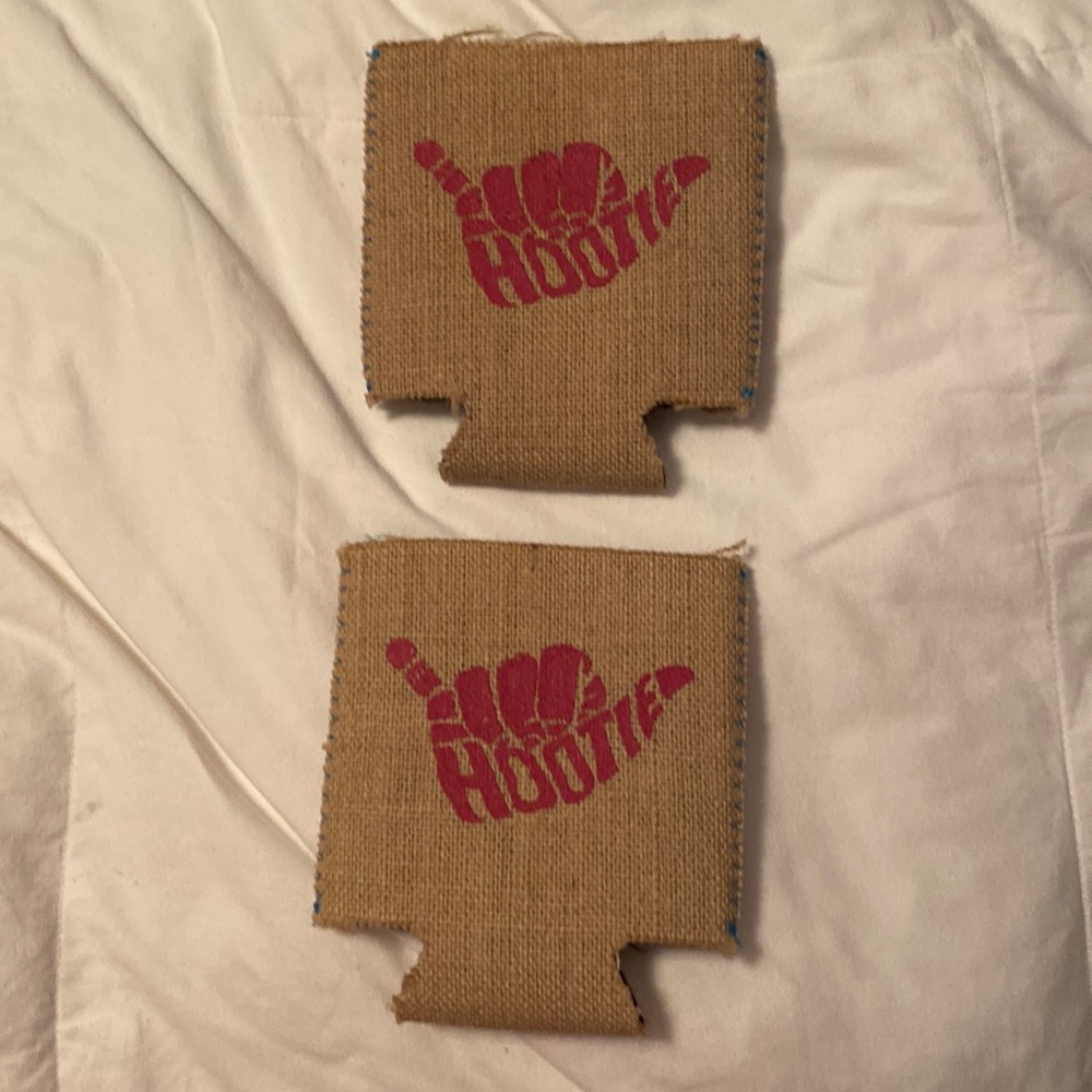 Two Hootie Hangloose burlapdrink koozies brand new.